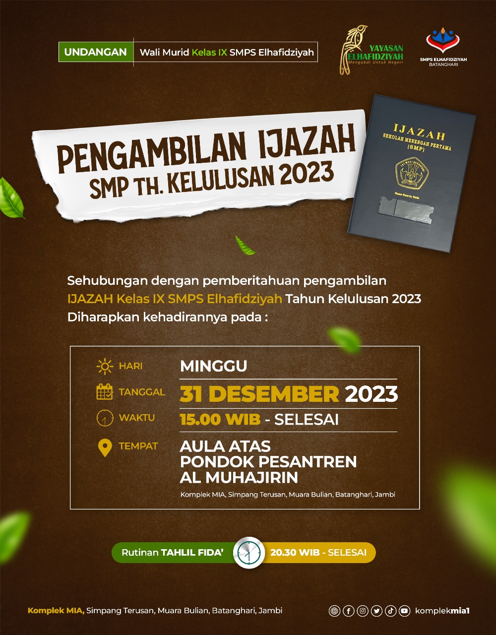 PENGAMBILAN IJAZAH SMP TAHUN KELULUSAN 2023